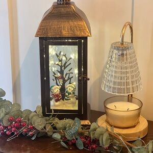 Bronze Lantern with Snowman Scene